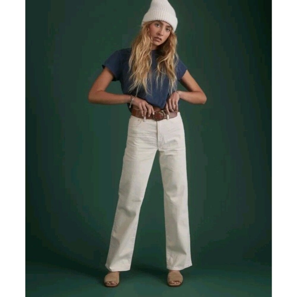 AE77 Premium NWT Stovepipe Selvedge High Rise Straight Leg Jeans Natural Cream 2